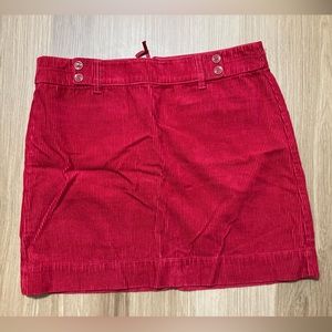 LOFT, red, corduroy mini skirt with button detail